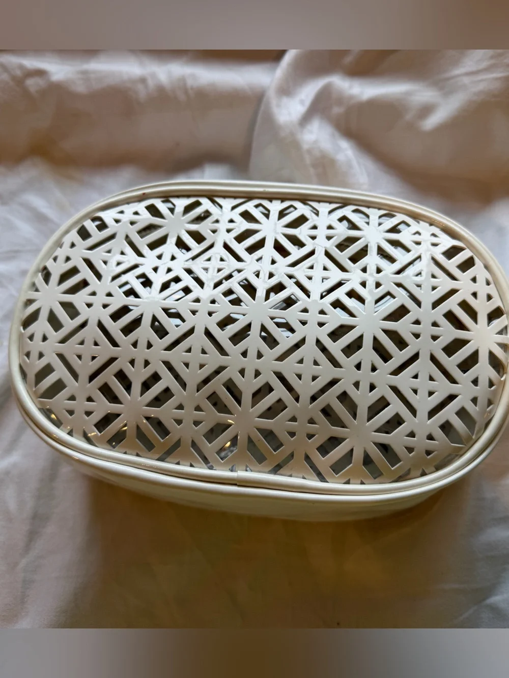Tory Burch White Laser-Cut Cosmetic Case